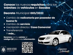 CONOCE LOS NUEVOS REQUISITOS PARA LOS TR&Aacute;MITES DE VEH&Iacute;CULOS EN SACABA