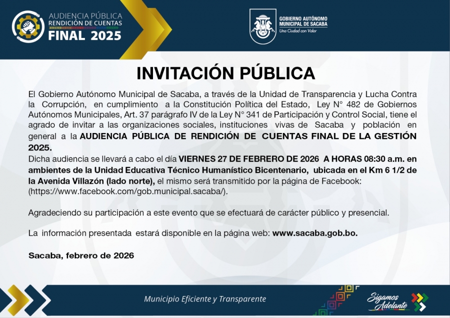 AUDIENCIA P&Uacute;BLICA DE RENDICI&Oacute;N DE CUENTAS FINAL-GESTI&Oacute;N 2025