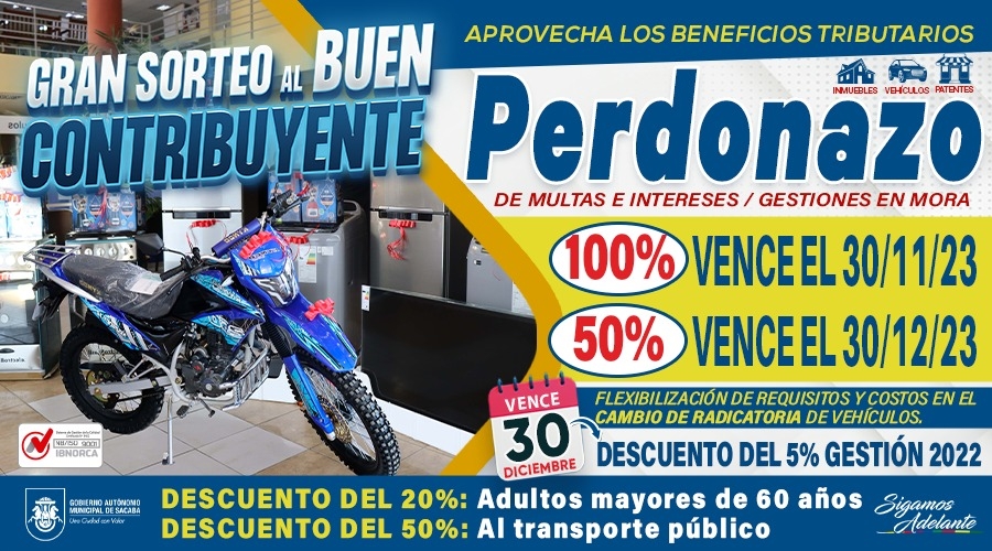 SACABA LANZA EL &ldquo;PERDONAZO&rdquo; DE MULTAS E INTERESES EN EL PAGO DE IMPUESTOS MUNICIPALES DENTRO DE UN PAQUETE DE INCENTIVOS PARA LOS CONTRIBUYENTES