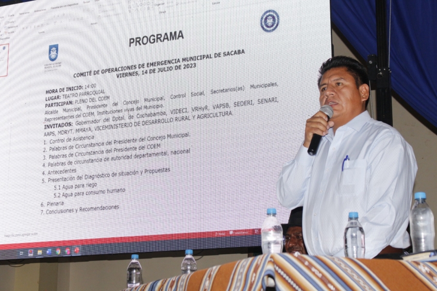 SACABA SE DECLARA EN EMERGENCIA MUNICIPAL POR ESCASEZ DE AGUA PARA CONSUMO HUMANO Y RIEGO