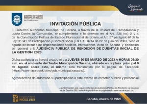 AUDIENCIA P&Uacute;BLICA DE RENDICI&Oacute;N DE CUENTAS INICIAL-GESTI&Oacute;N 2023