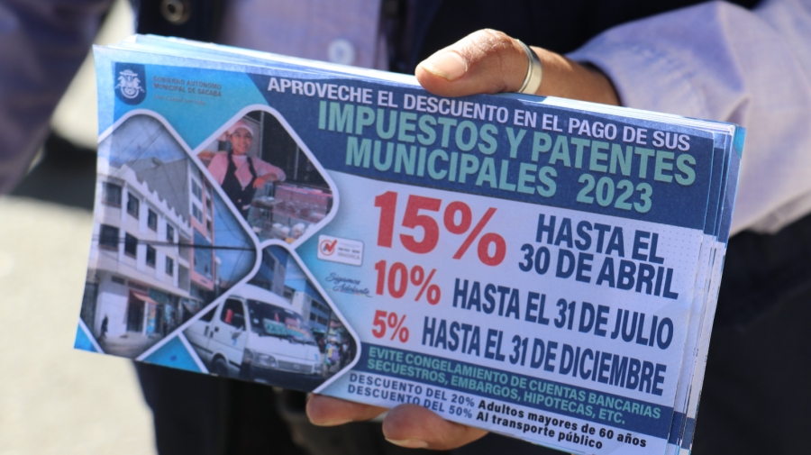 &Uacute;LTIMOS D&Iacute;AS: DESCUENTO DEL 10% EN EL PAGO DE IMPUESTOS MUNICIPALES DE LA GESTI&Oacute;N 2023 EN SACABA VENCE EL 31 DE JULIO